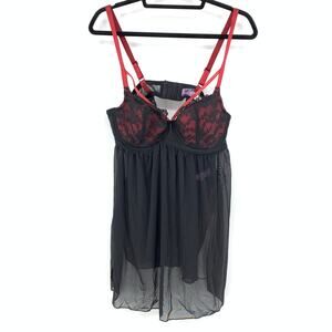 Adore Me Women's Size 40C/1X Babydoll Red Black Lace G-String Panty NEW